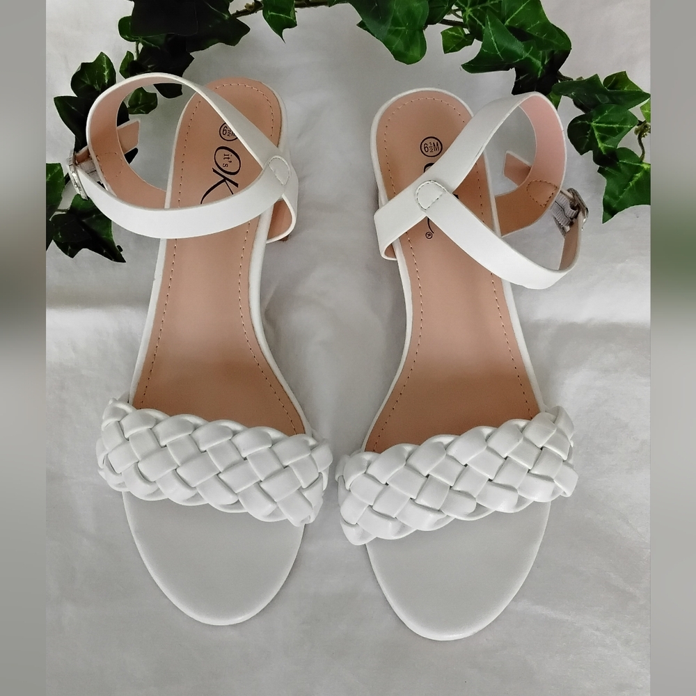 Womens Its Ok White Leather Braided Strap Sandals
